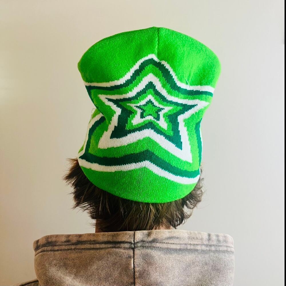 Y2k 2000s green star grunge beanie